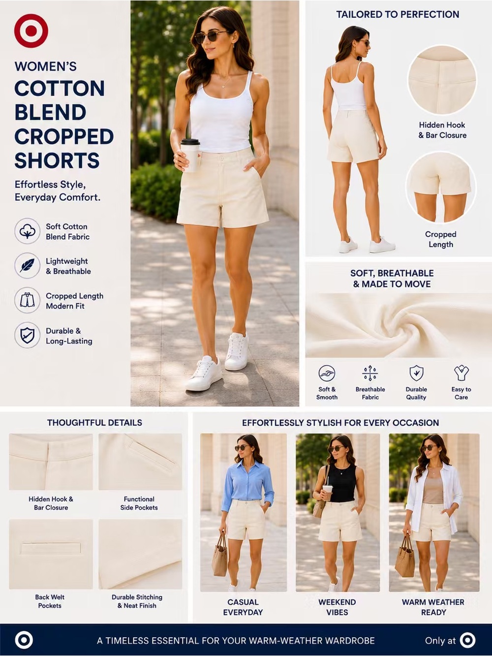 Target Women's Cotton-Blend Cropped Shorts - Cream